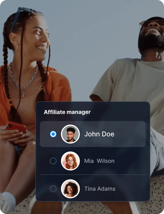 Ein Auswahlfeld für Affiliate-Manager, das den Konten zugewiesene Affiliate-Manager auflistet.