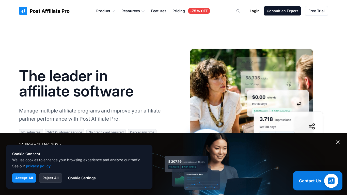 Post Affiliate Pro Dashboard-Oberfläche