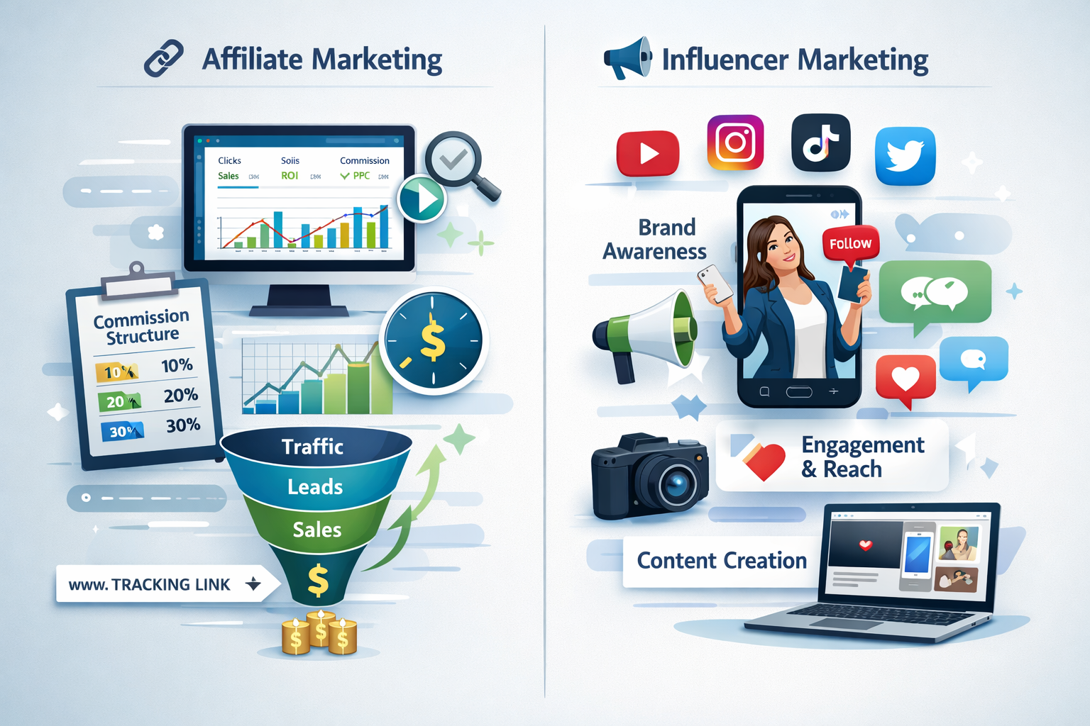 Affiliate Marketing vs Influencer Marketing: Die wichtigsten Unterschiede und welche Strategie am besten funktioniert