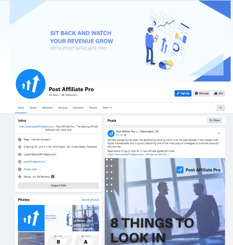 Post Affiliate Pro Facebook-Seite