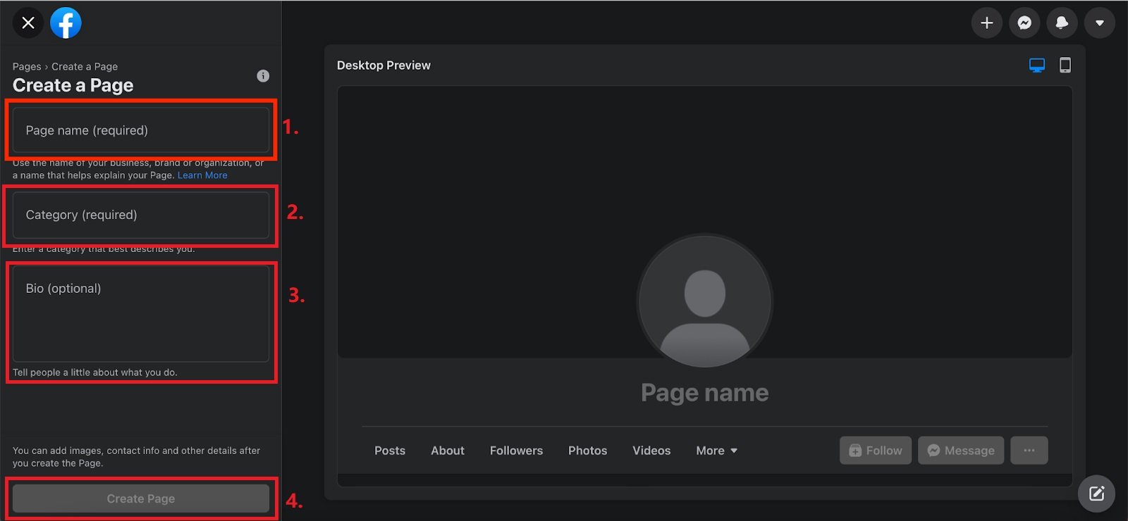 Schritte zum Erstellen einer neuen Facebook-Seite