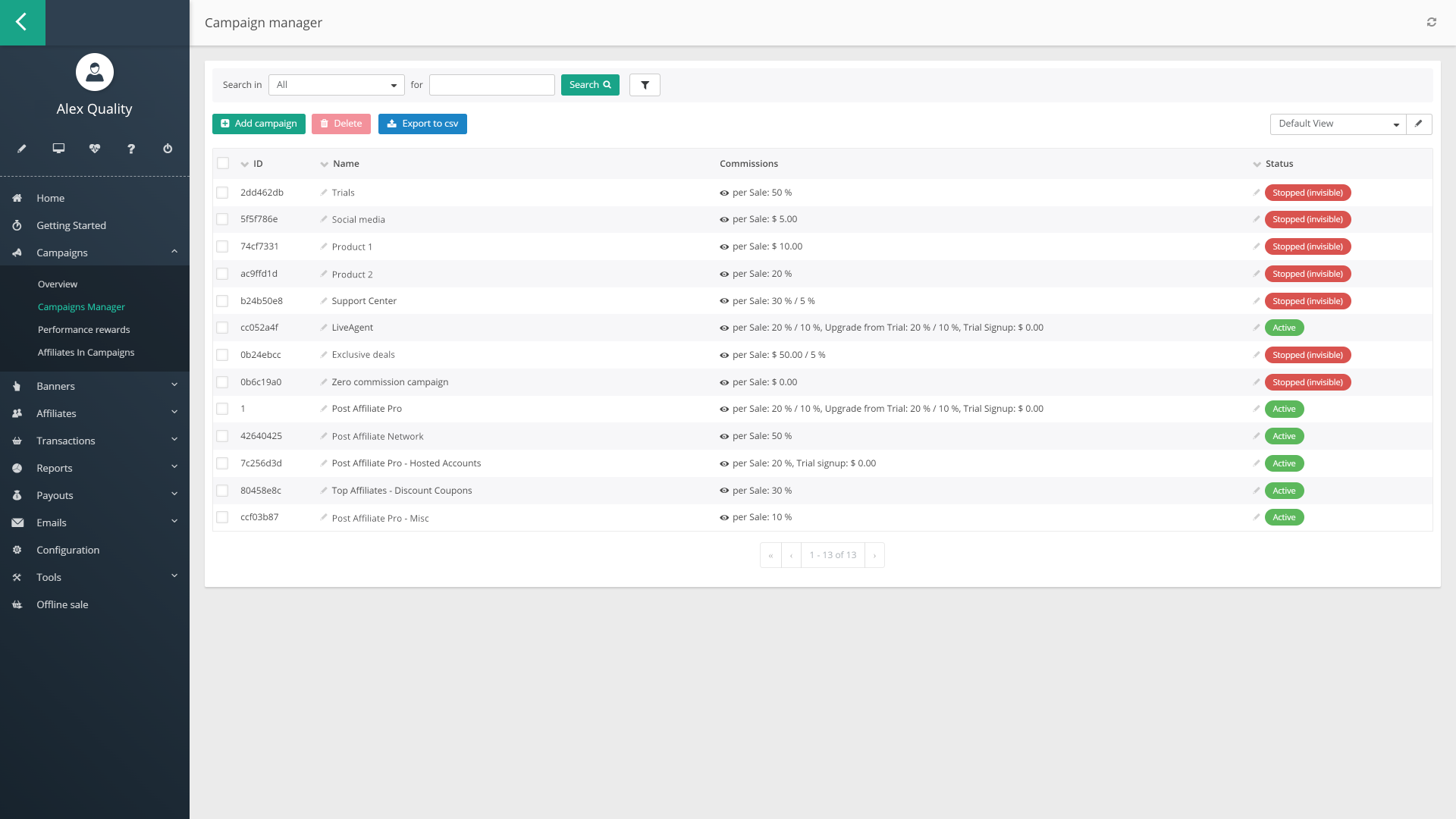 Kampagnen in Post Affiliate Pro
