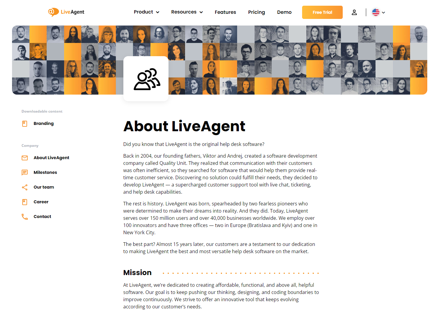 LiveAgents Über-uns-Seite