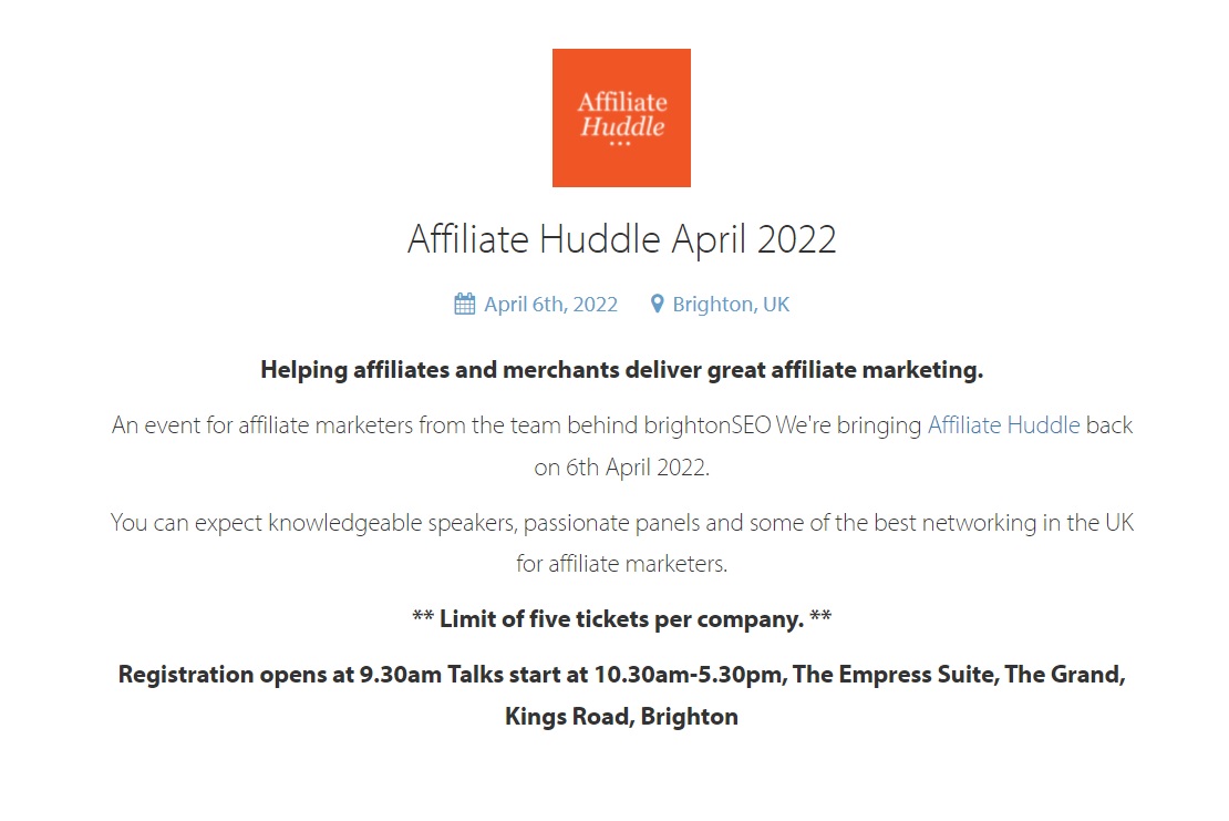 Affiliate Huddle homepage