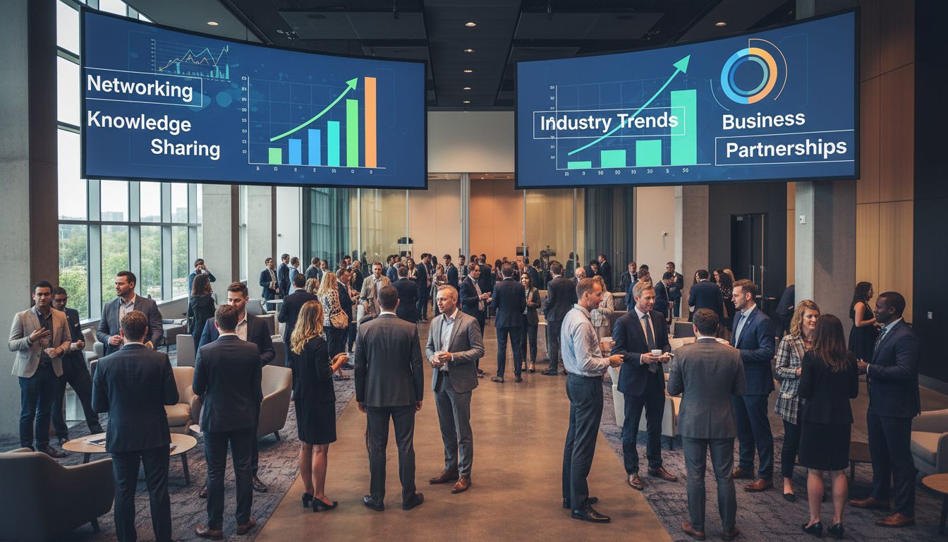 Professionelle Marketingkonferenz mit vernetzenden Fachleuten, die Strategien und Branchentrends diskutieren