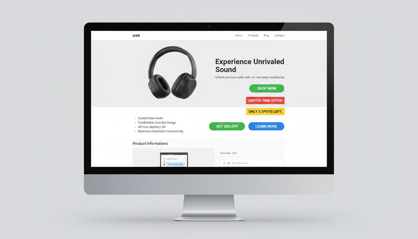 Professionelle Affiliate-Marketing-Landingpage mit mehreren CTA-Button-Beispielen, Dringlichkeitsbotschaften und optimaler Platzierung