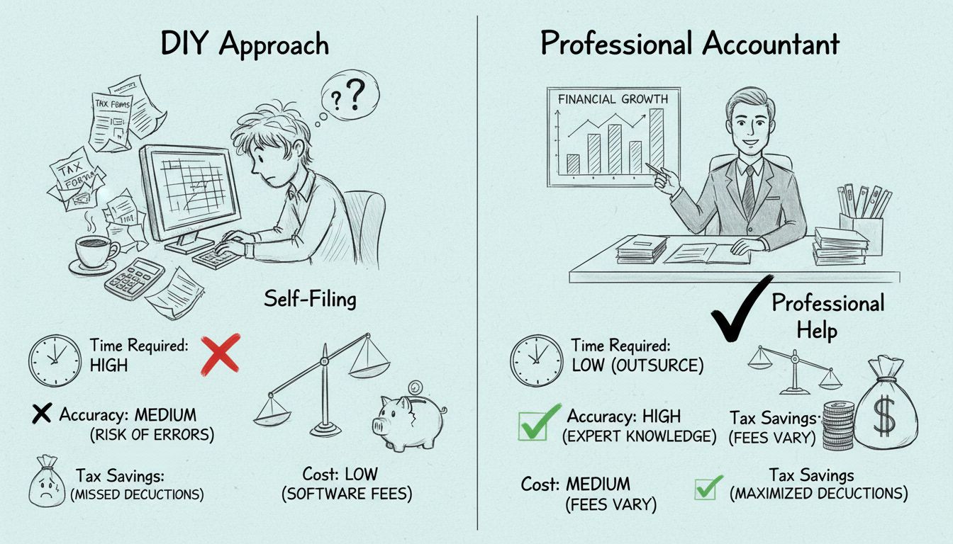 Vergleichsdiagramm: Eigenständige Steuererklärung vs. Steuerberater für Affiliate-Marketing-Steuern