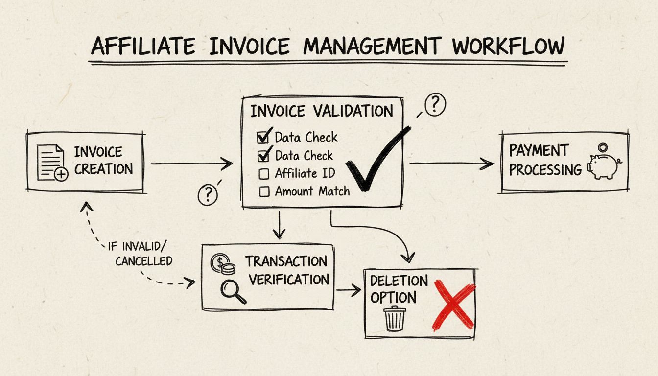 Diagramm zum Rechnungsmanagement-Workflow mit Löschvorgang und Transaktionsüberprüfung