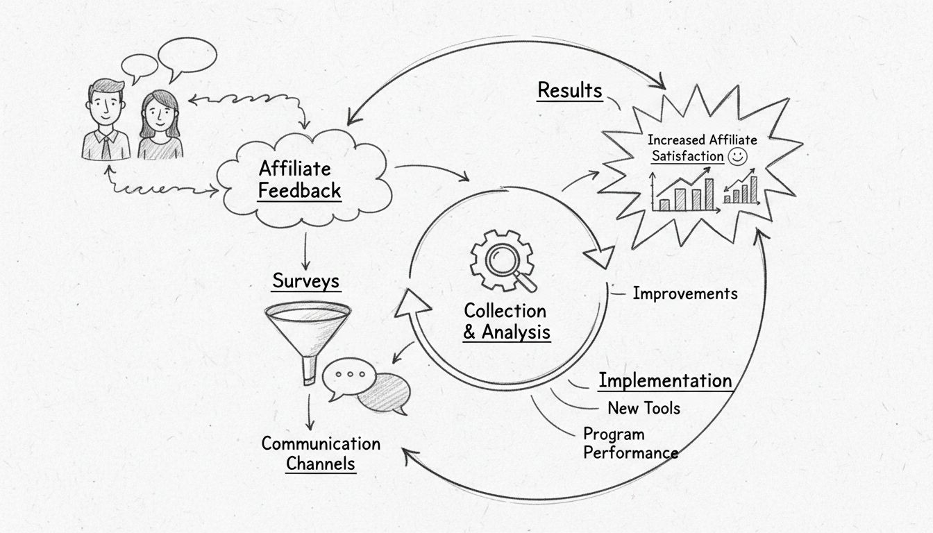 Handgezeichnetes Diagramm zeigt den Partner-Feedback-Kreislauf mit den Phasen: Partner-Feedback, Analyse, Umsetzung und Ergebnisse