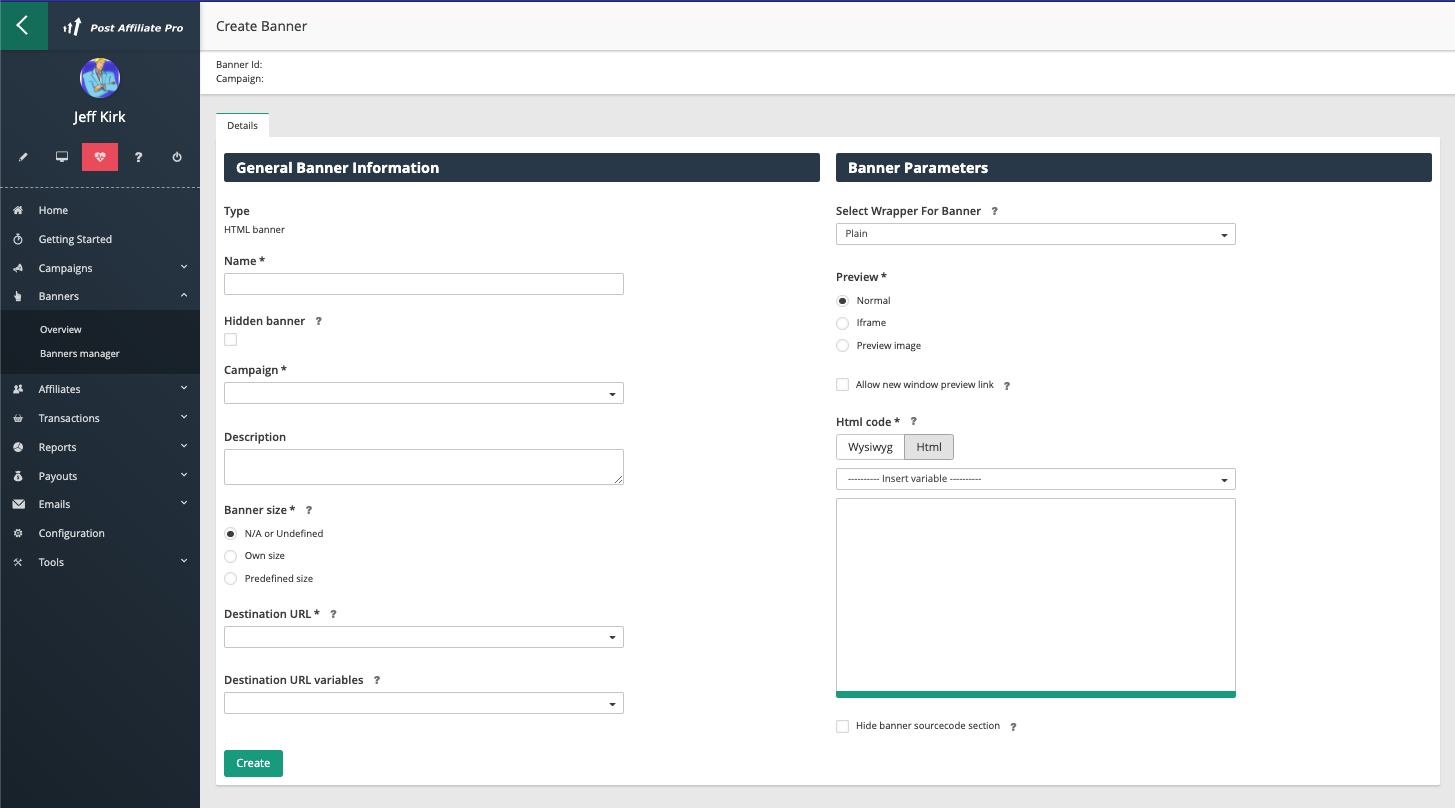 Post Affiliate Pro - Banner-Erstellungsseite