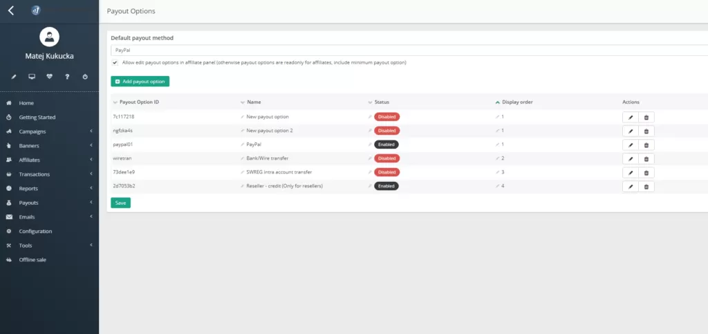 post affiliate pro configuration payouts options