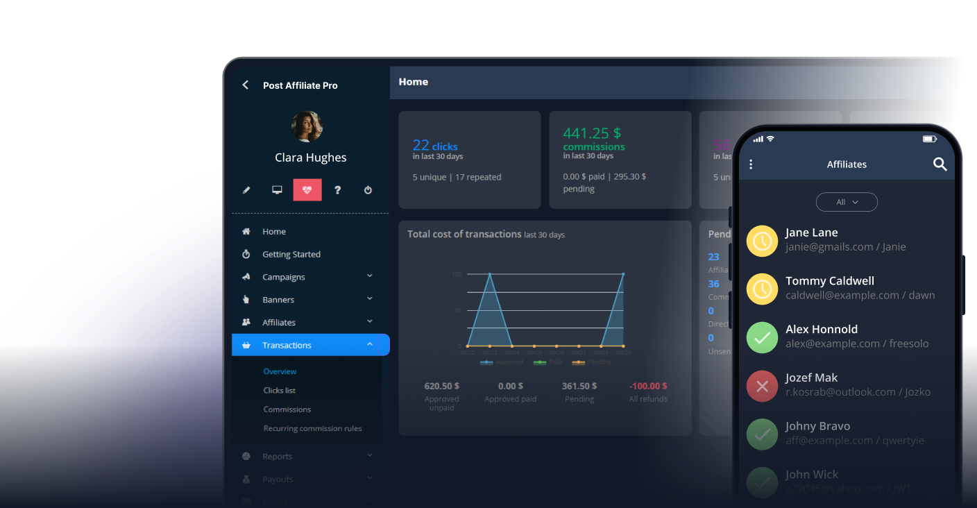 Post Affiliate Pro Dashboard - Campaign Manager Interface