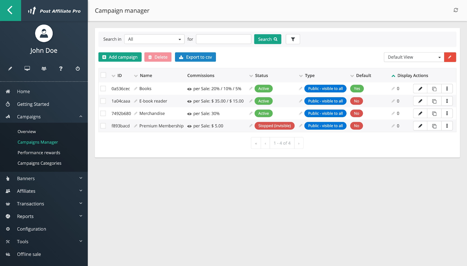 Mit dem Kampagnenmanager von Post Affiliate Pro können Sie Ihre Kampagnen einfach verfolgen und verwalten