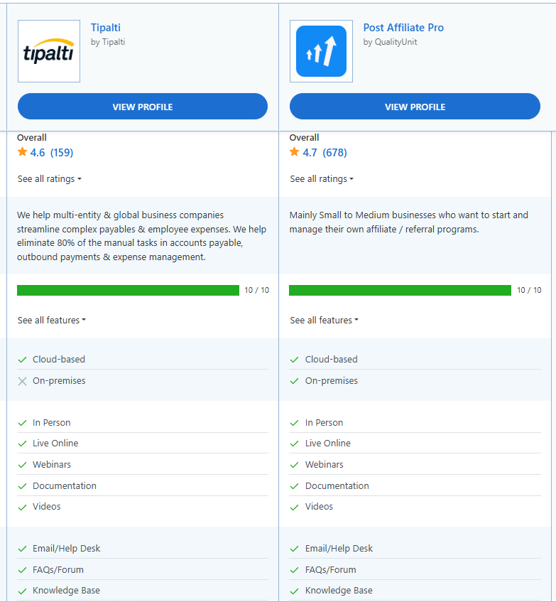 Post Affiliate Pro vs Tipalti – Funktionsvergleich.