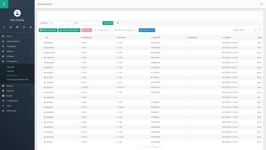 Eine Grafik, die das Provisionspanel in Post Affiliate Pro zeigt.