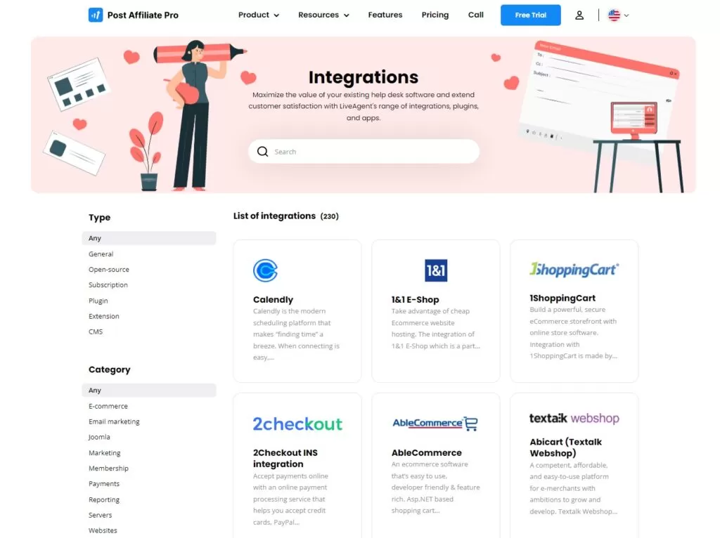 Eine Grafik, die alle Post Affiliate Pro Integrationen zeigt.