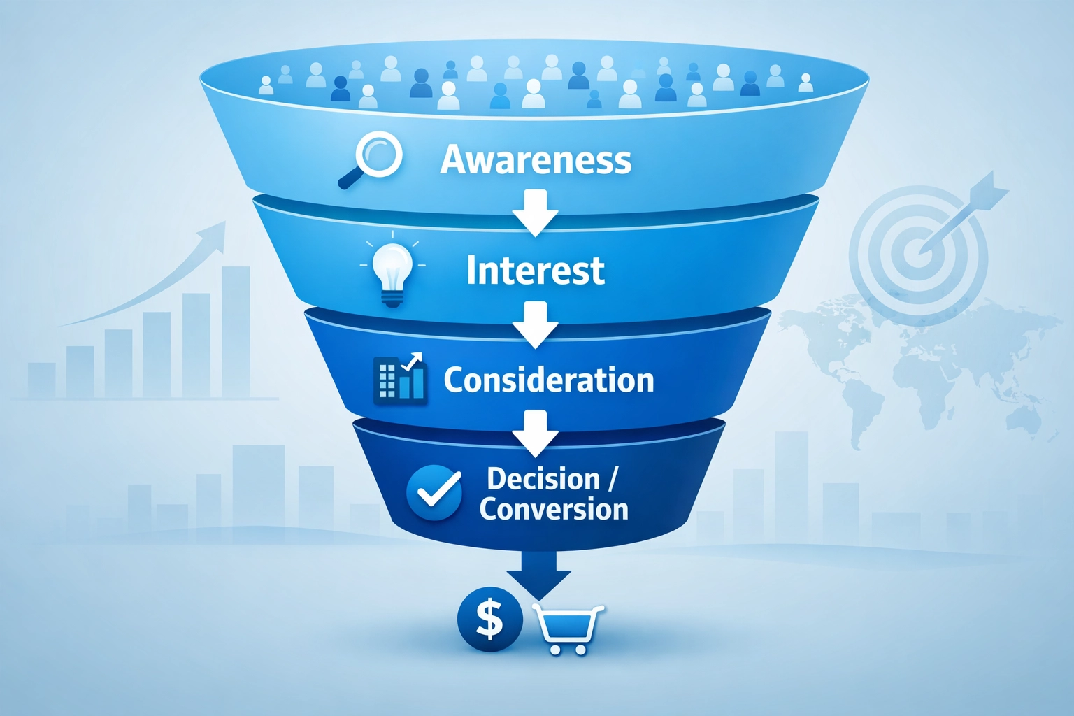 Kompletter Sales Funnel von Awareness bis Conversion