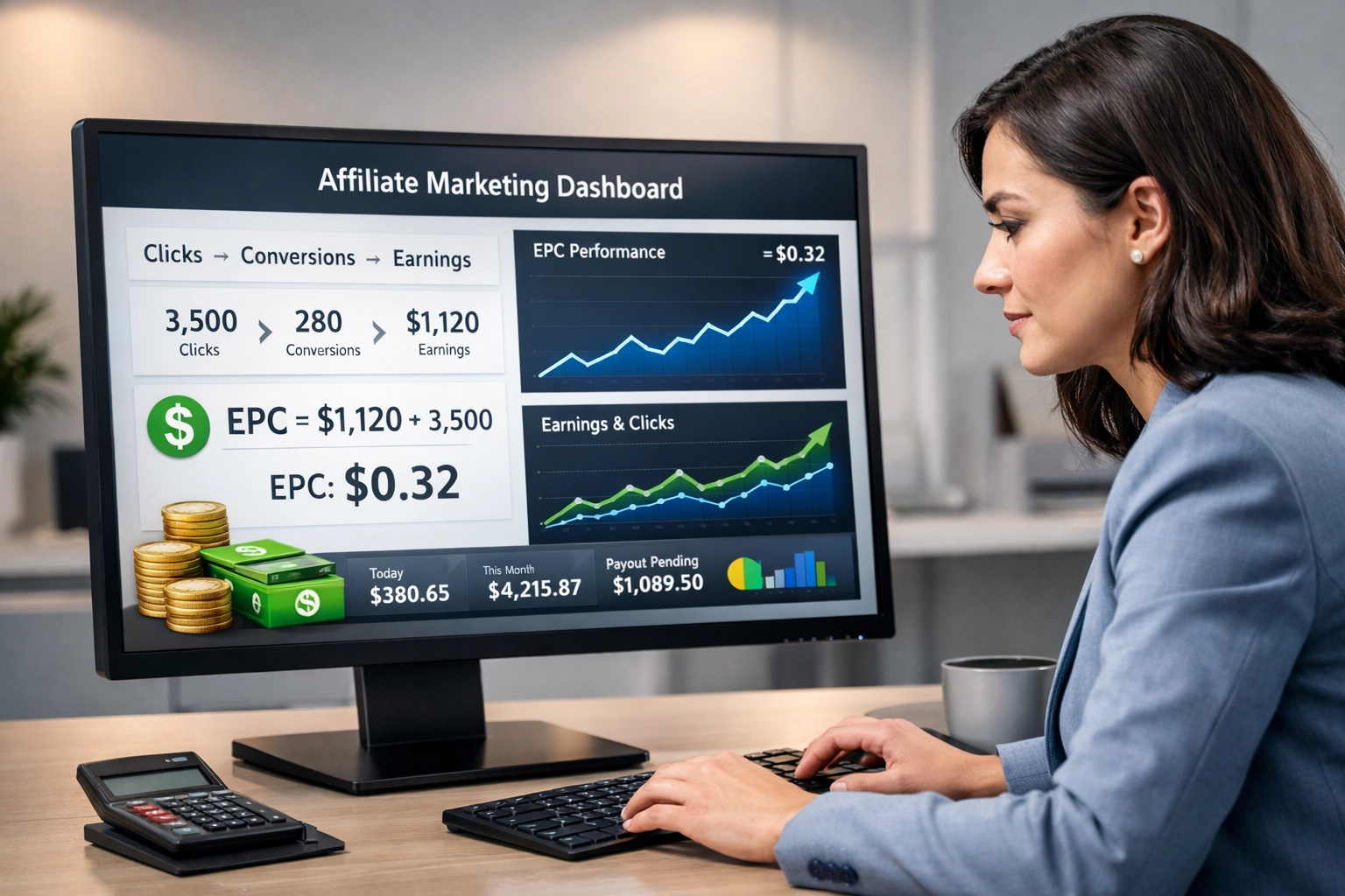 Affiliate-Marketing-Dashboard mit EPC-Metriken und Analysen