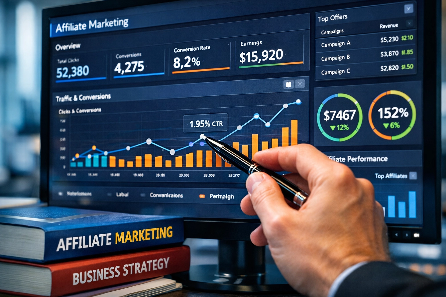 Affiliate-Marketing-Dashboard mit Leistungskennzahlen und Analysedaten