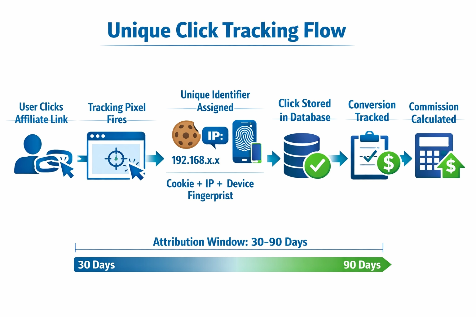 Technisches Diagramm des Tracking-Flows eindeutiger Klicks