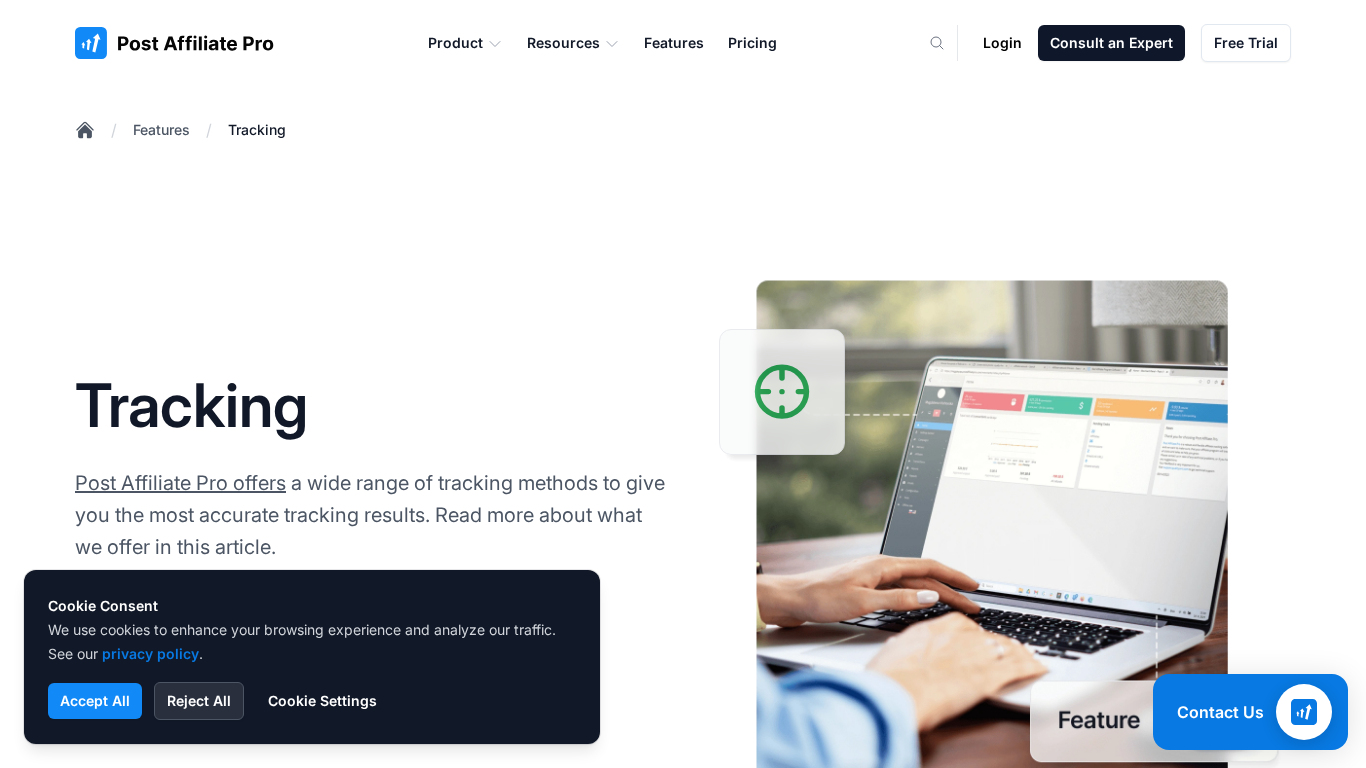 Post Affiliate Pro Tracking-Methoden Dashboard