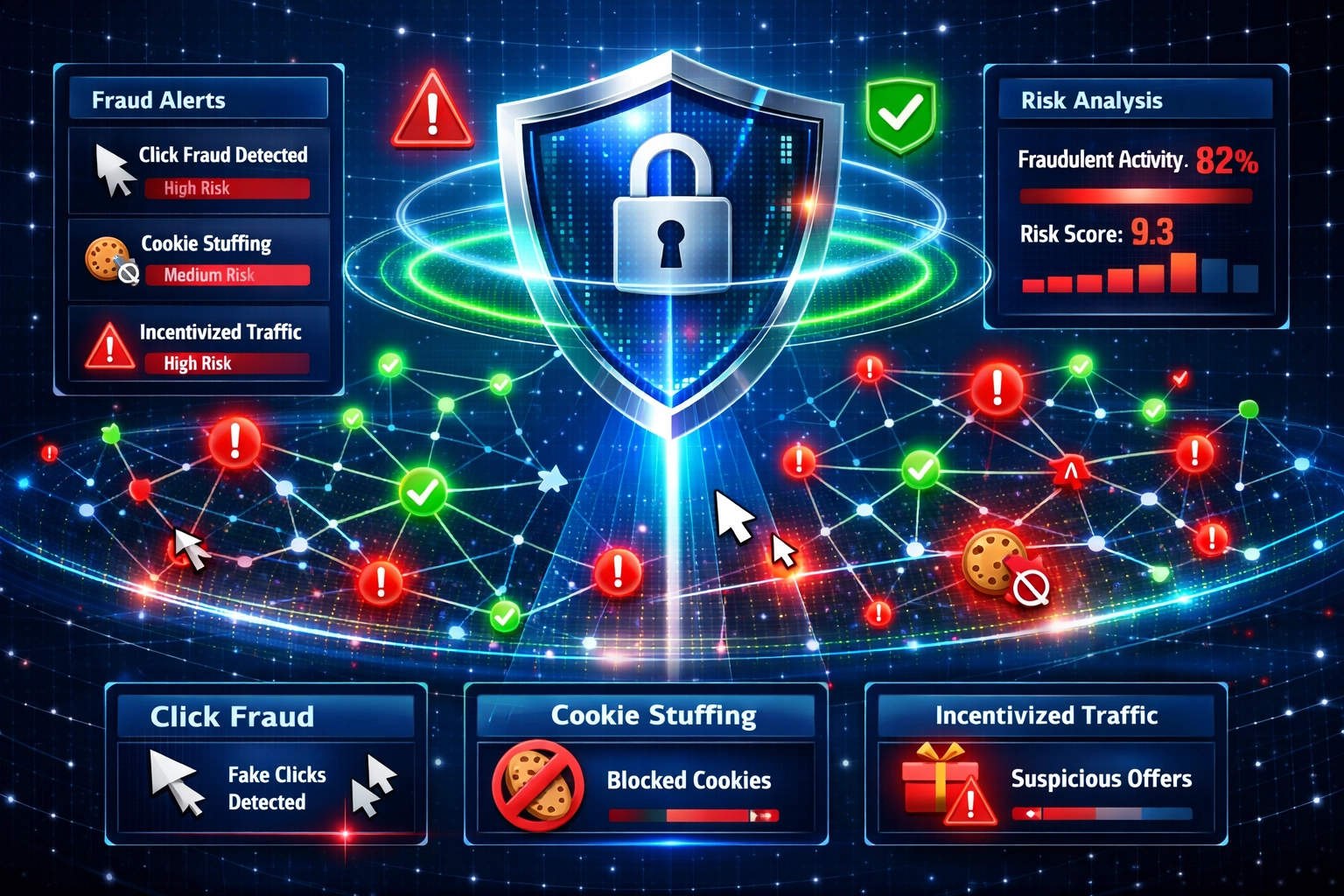 Visualisierung von Betrugserkennung und Sicherheit im Affiliate-Marketing
