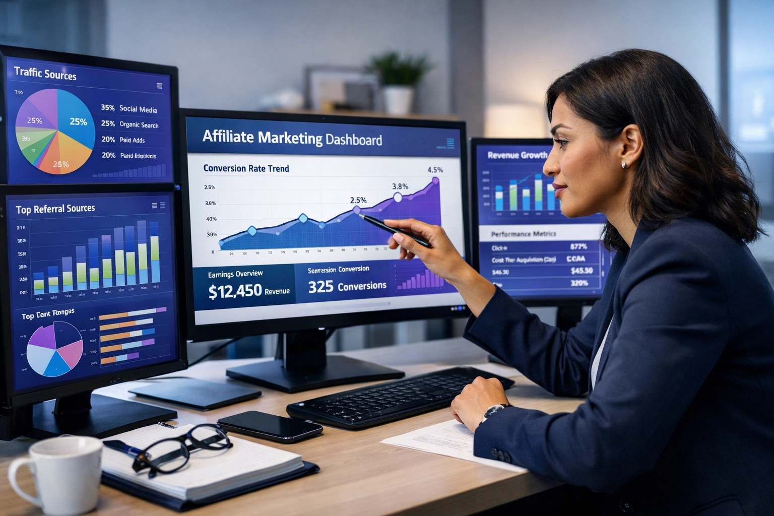 Professionelles Analytics-Dashboard mit Affiliate-Marketing-Kennzahlen und Performance-Daten