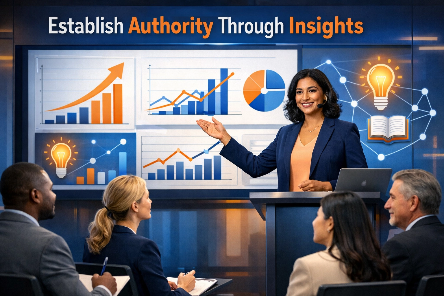 Professioneller Thought Leader präsentiert Insights vor interessiertem Publikum