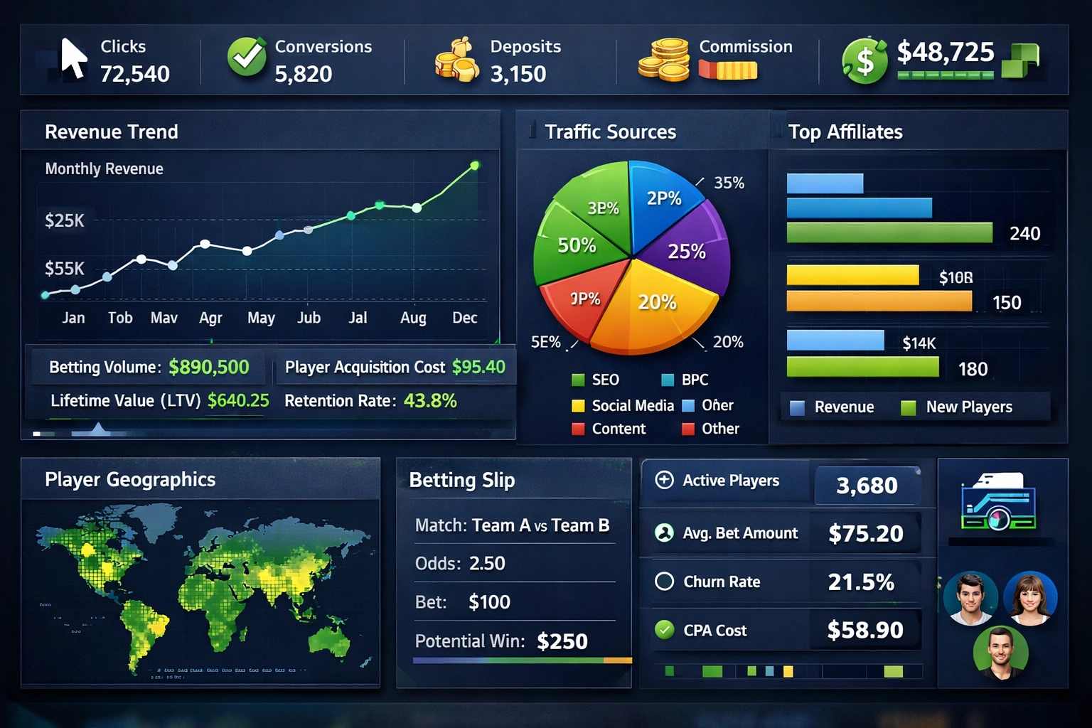Advanced analytics dashboard showing affiliate performance metrics and real-time reporting