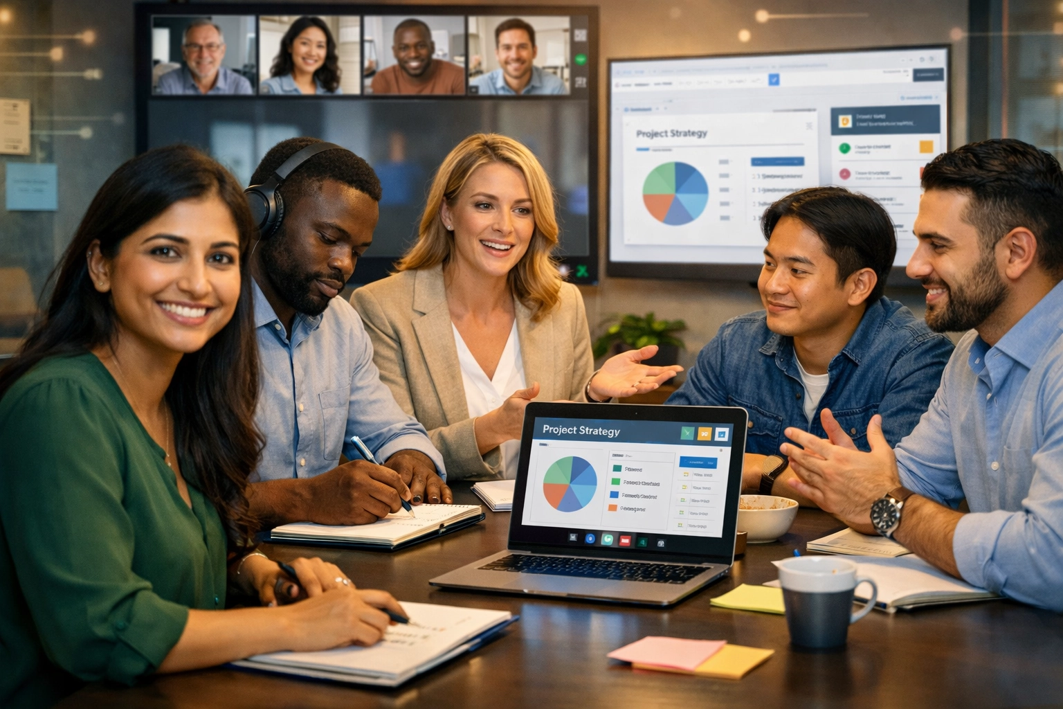 Verschiedene Affiliate-Partner in einer virtuellen kollaborativen Besprechungssituation beim Teamwork