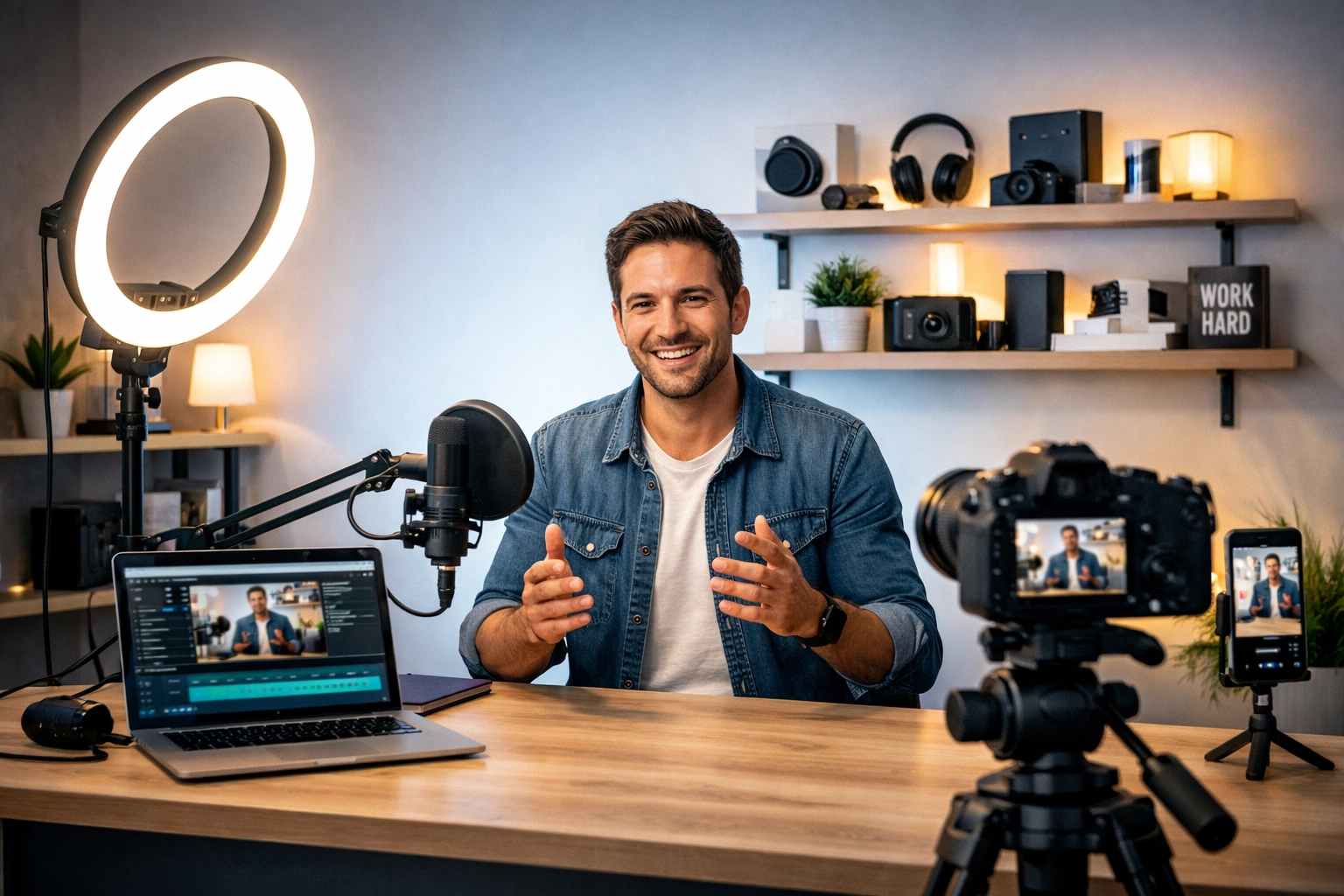 Professionelles Videostudio-Setup mit Licht- und Aufnahmetechnik für die Content-Erstellung