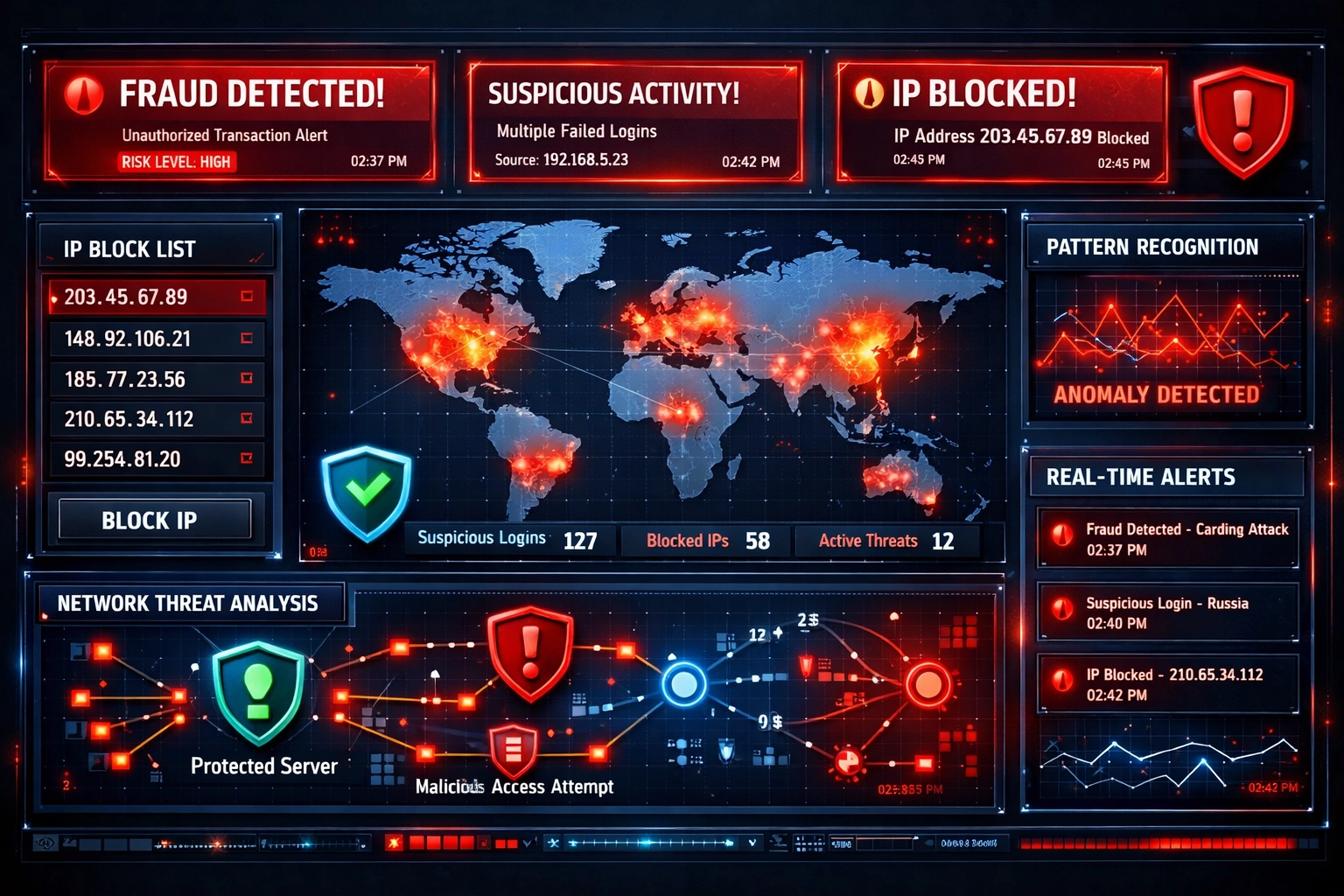 Advanced fraud detection dashboard with real-time alerts and security monitoring