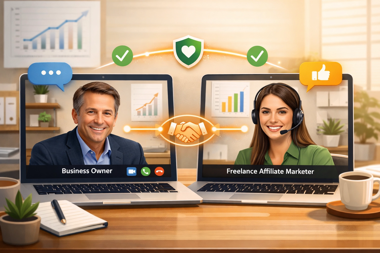 Direkte Eins-zu-eins-Kommunikation zwischen Geschäftsinhaber und freiberuflichem Affiliate-Marketer