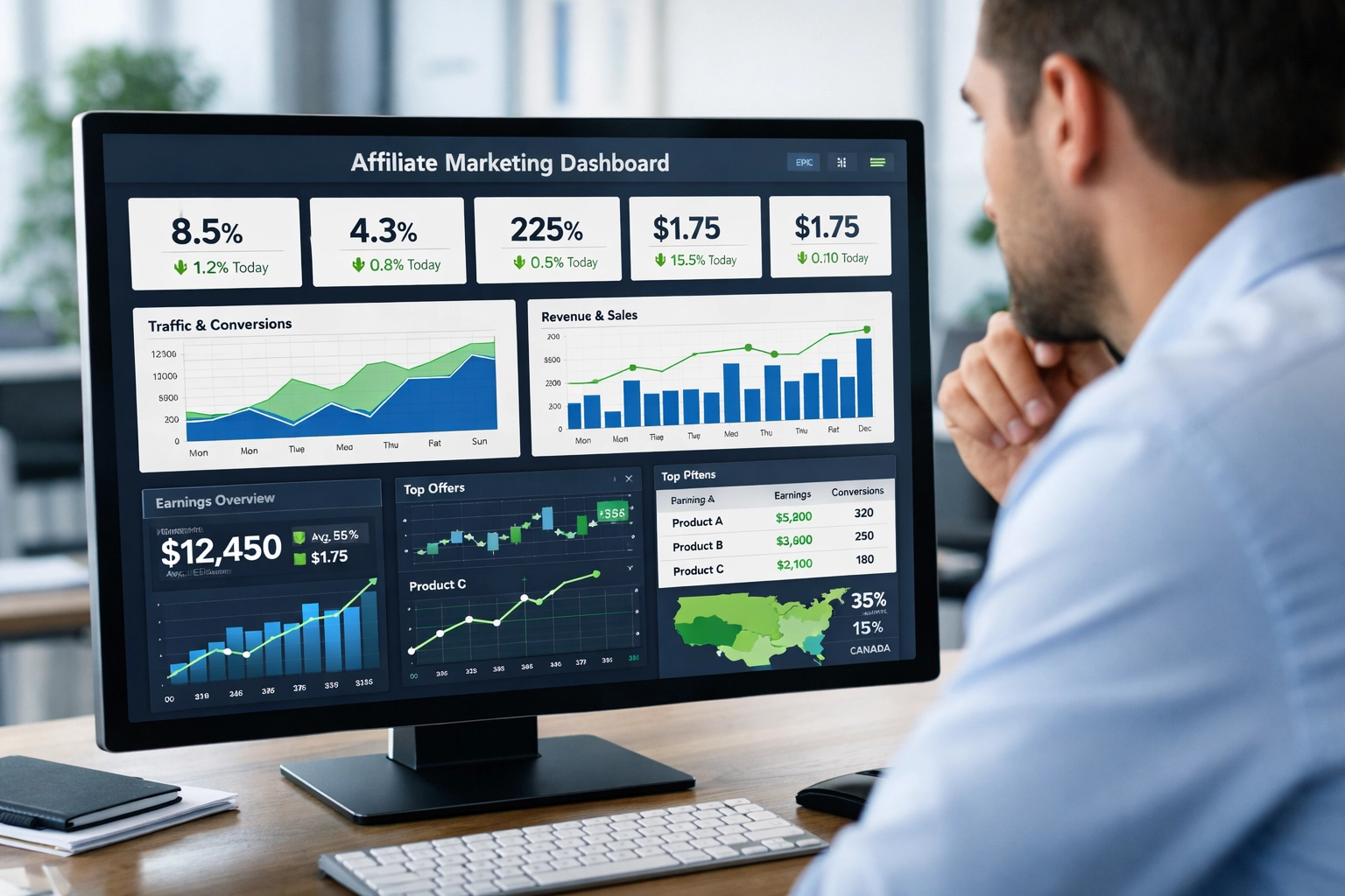Analytics-Dashboard mit Kennzahlen und KPIs im Affiliate-Marketing