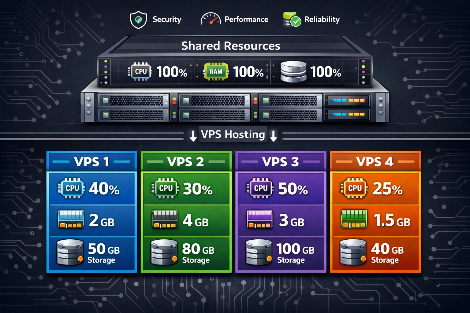 VPS-Hosting-Architektur: Isolierte virtuelle Server mit dedizierten Ressourcen