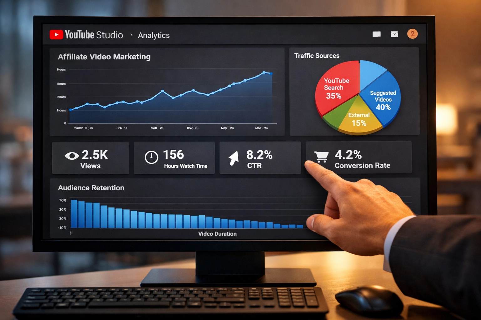 YouTube-Analytics-Dashboard mit Performance-Kennzahlen zur Optimierung von Affiliate-Video-Marketing