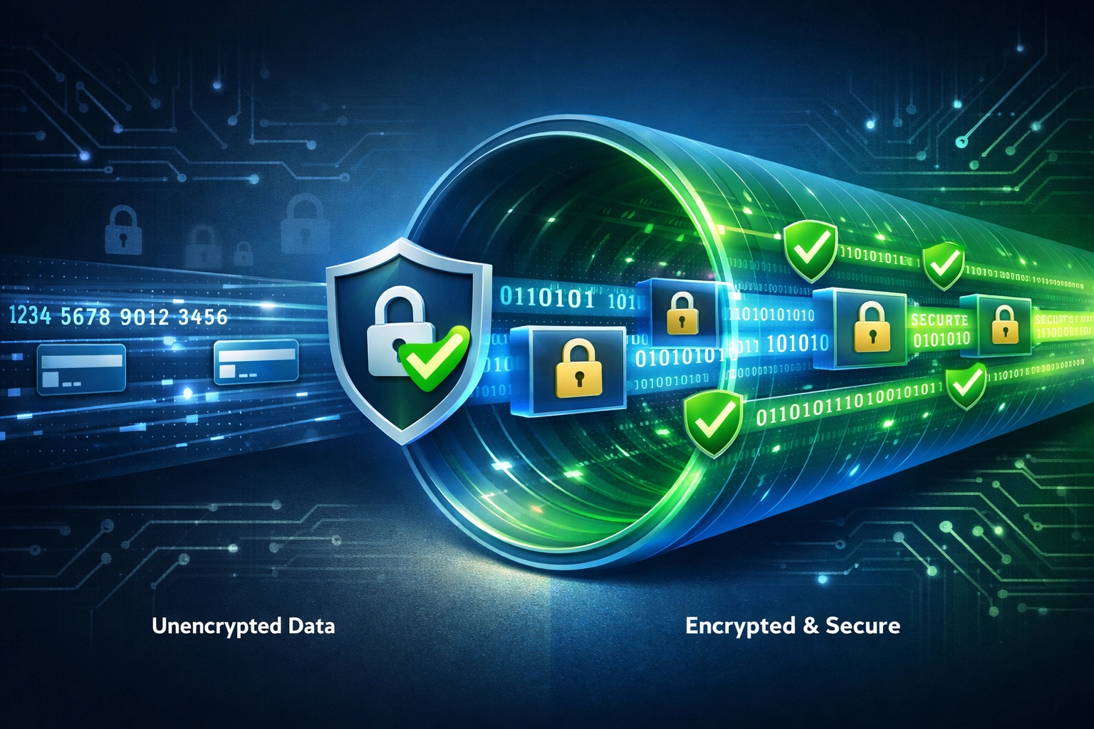 Visualisierung von Zahlungssicherheit und Verschlüsselung zeigt sichere Datenübertragung