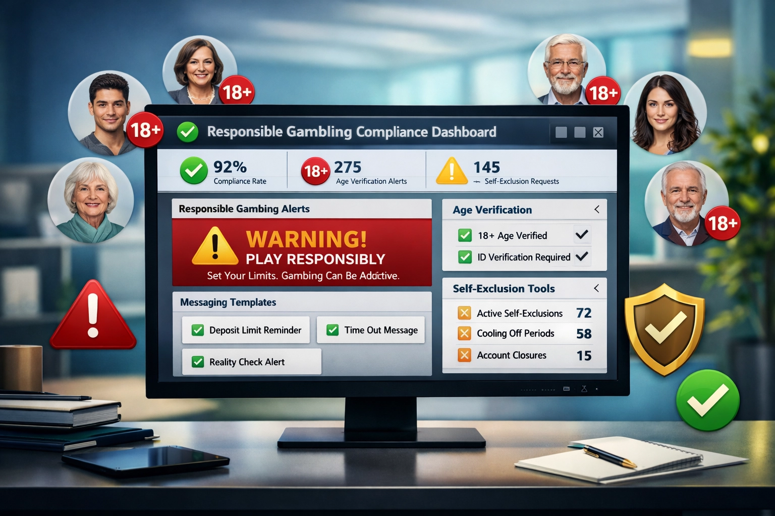 Digitales Marketing-Dashboard mit Responsible-Gambling-Compliance-Tools