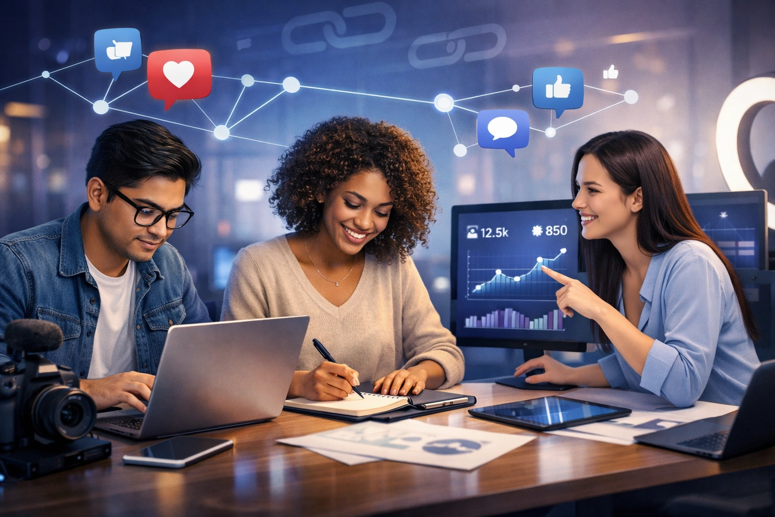 Influencer arbeiten gemeinsam an Content für Social-Media-Backlinks