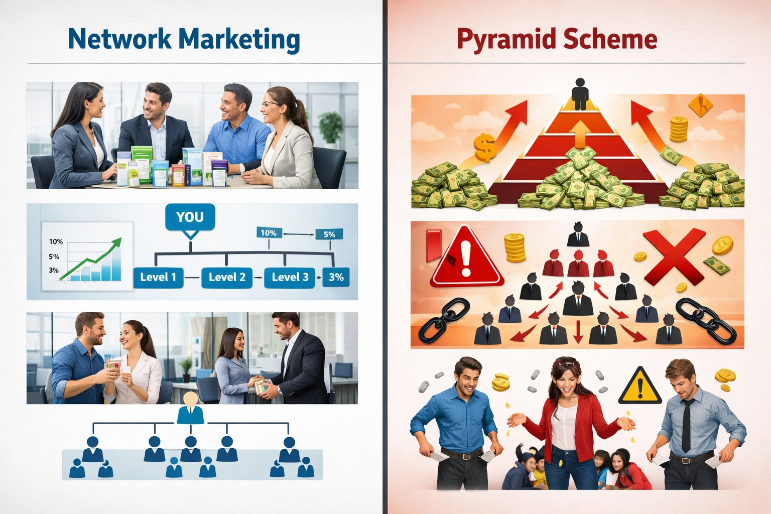 Network Marketing vs. Pyramidensysteme: Wichtige Unterschiede und Warnsignale