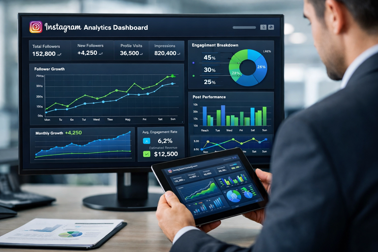 Instagram-Analytics-Dashboard mit Engagement-Metriken und Performance-Tracking