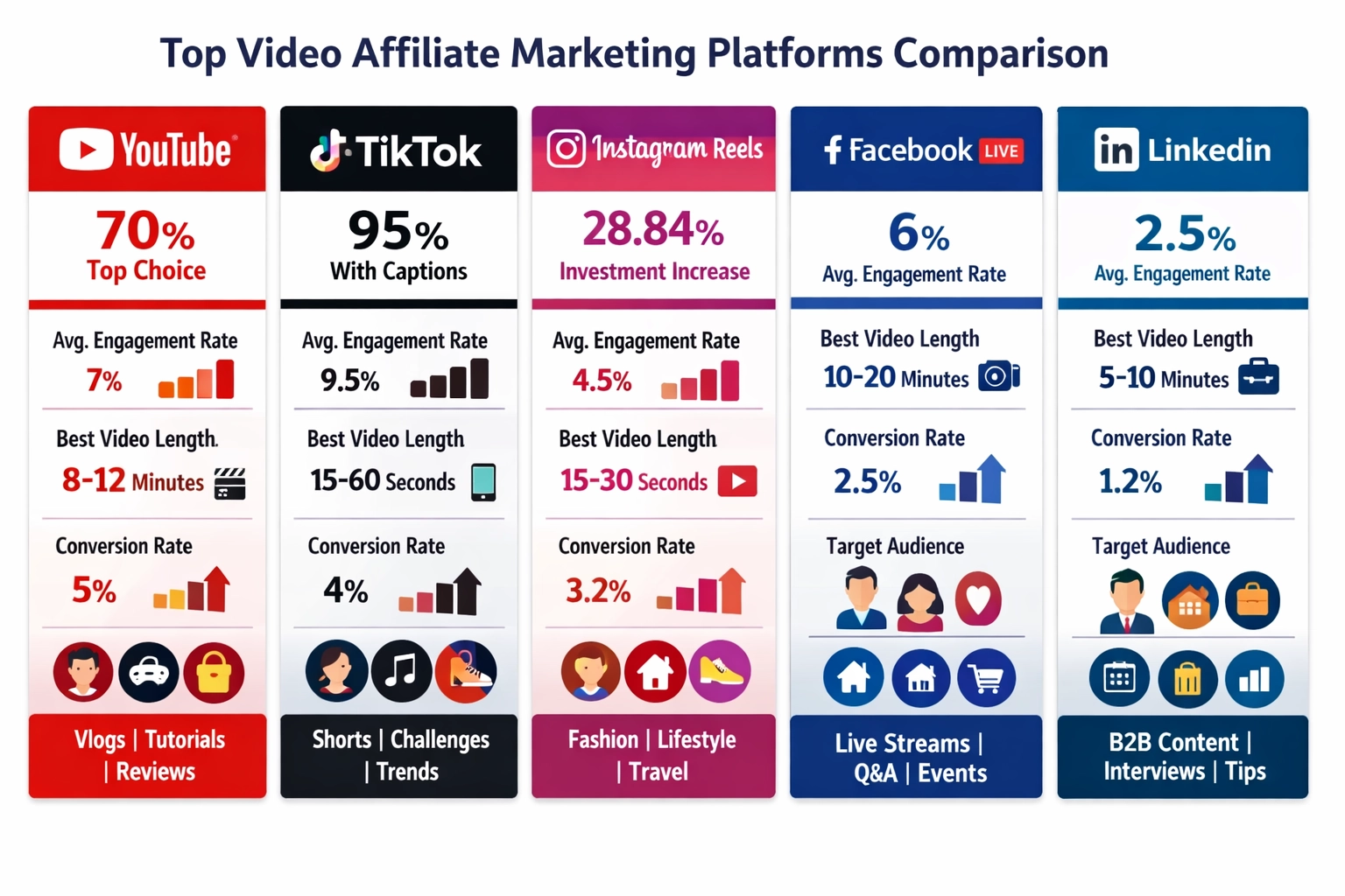 Infographic showing top video affiliate marketing platforms comparison