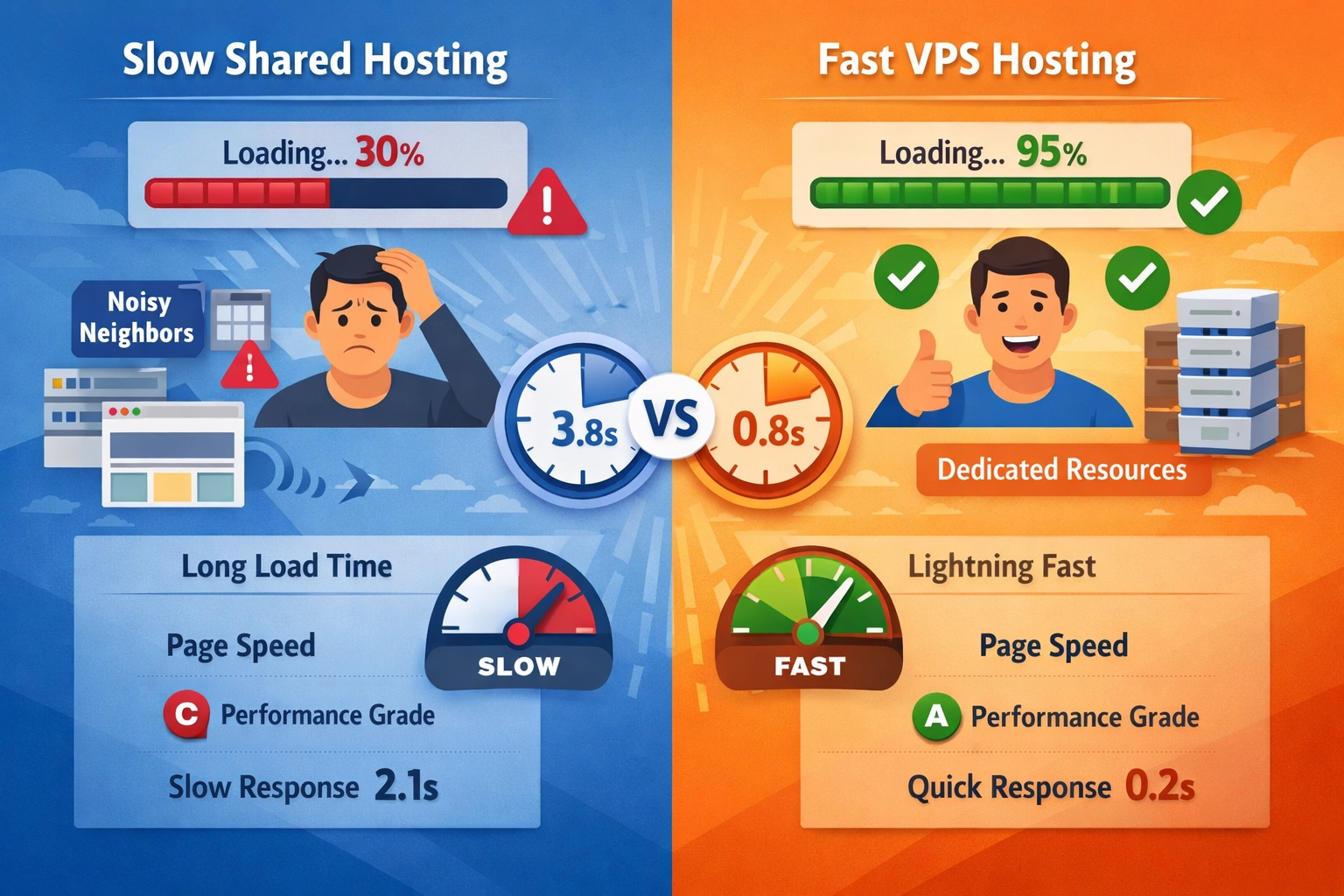 Performance-Vergleich: Langsames Shared Hosting vs. schnelles VPS Hosting