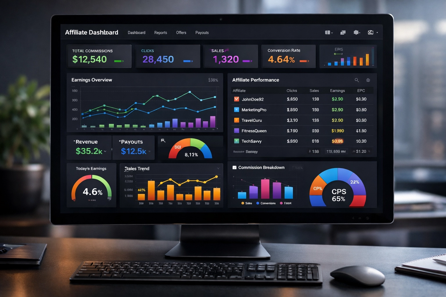 Affiliate-Marketing-Software-Dashboard mit Live-Analytics und Provisions-Tracking