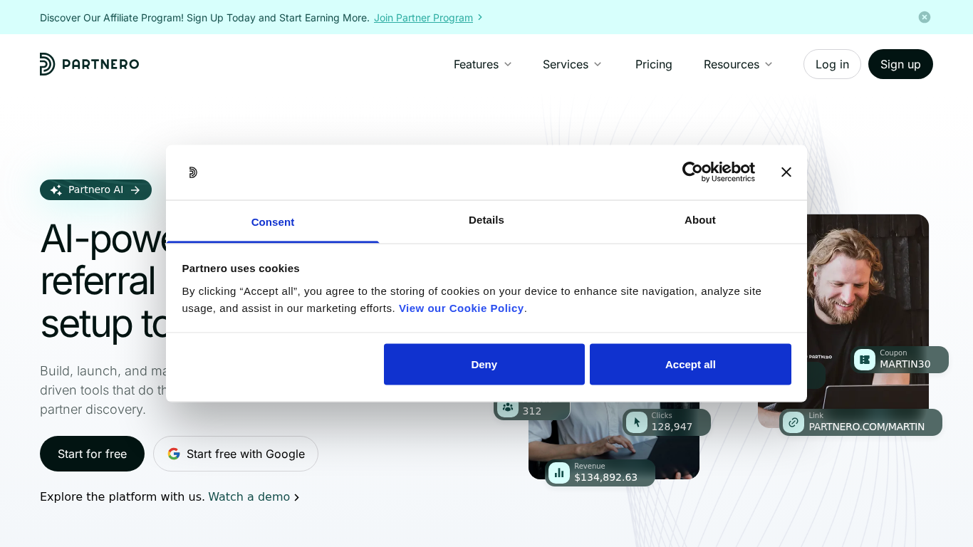 Partnero Affiliate-Management-Plattform Homepage