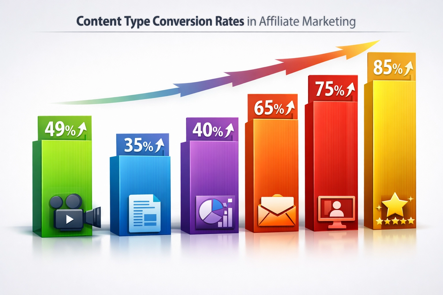Leistungsmetriken von Content-Typen, die einen 49%igen Anstieg der Konversionen bei Video zeigen