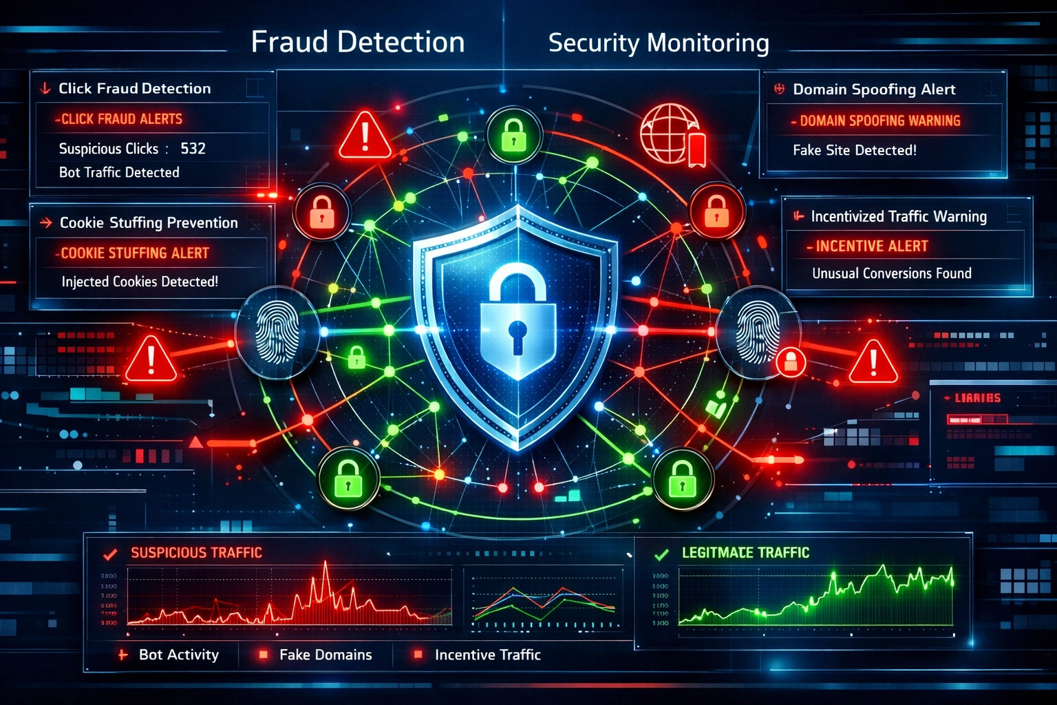 Cybersecurity and fraud detection visualization protecting affiliate networks