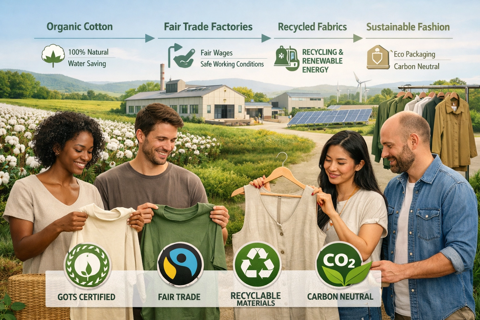 Visualisierung einer nachhaltigen Mode-Lieferkette mit Fokus auf ethische Praktiken und Umweltverantwortung