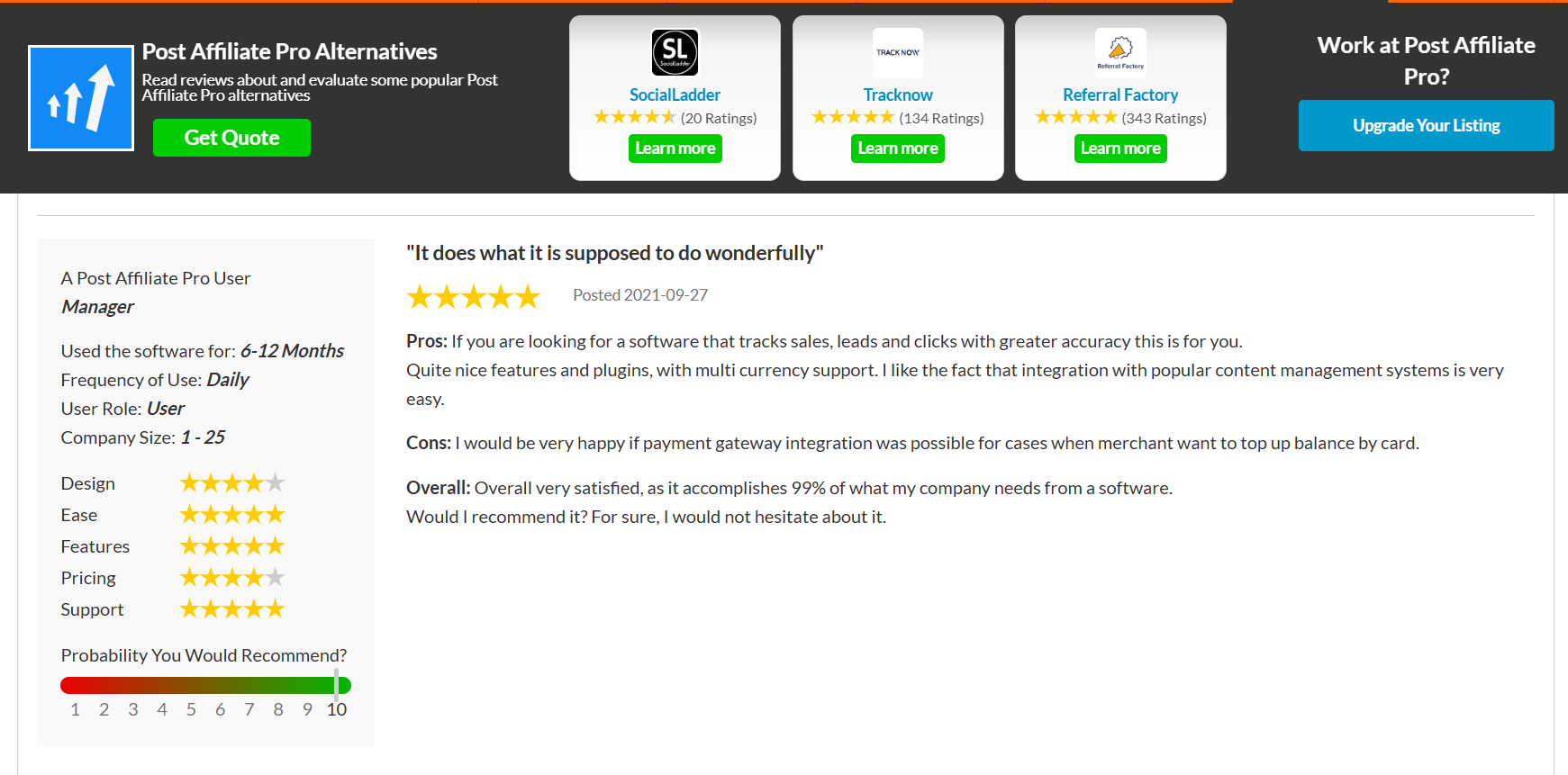 Post Affiliate Pro als Kategorie-Primus von SourceForge ausgezeichnet