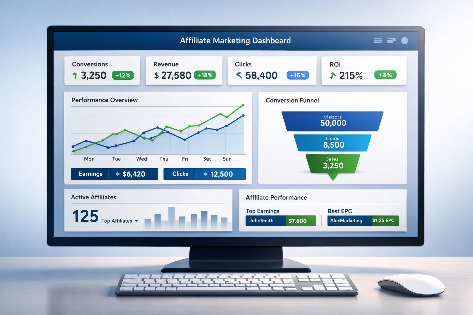 Affiliate-Marketing-Dashboard mit Echtzeit-Leistungskennzahlen und KPI-Tracking